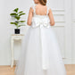 Chic Lace Appliques Sleeveless Tulle Flower Girl Dress with Bow-Knot