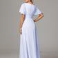 Short Sleeves V Neck Chiffon Bridesmaid Dress With Slit