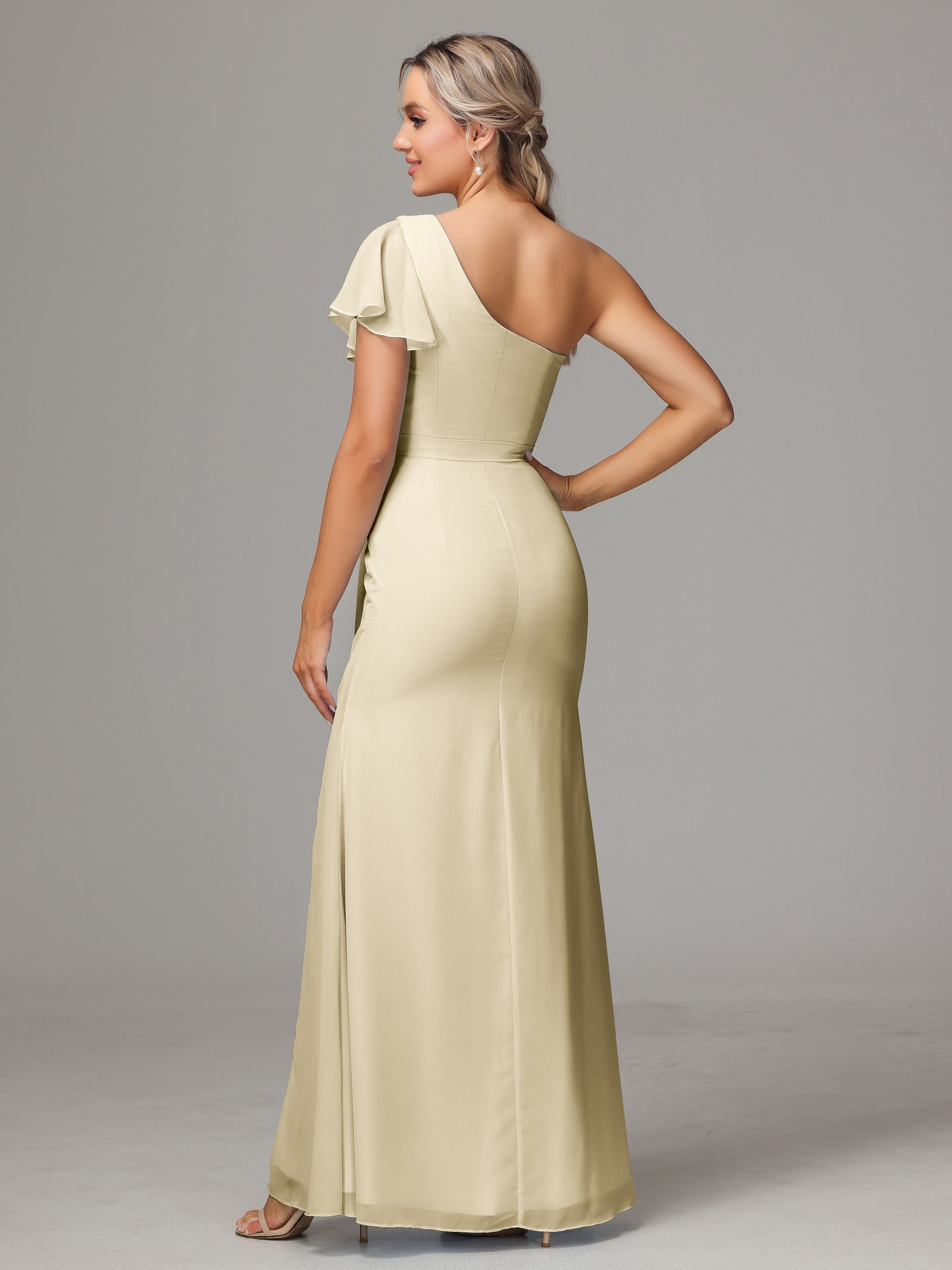 One Shoulder With Slit Chiffon Bridesmaid Dress