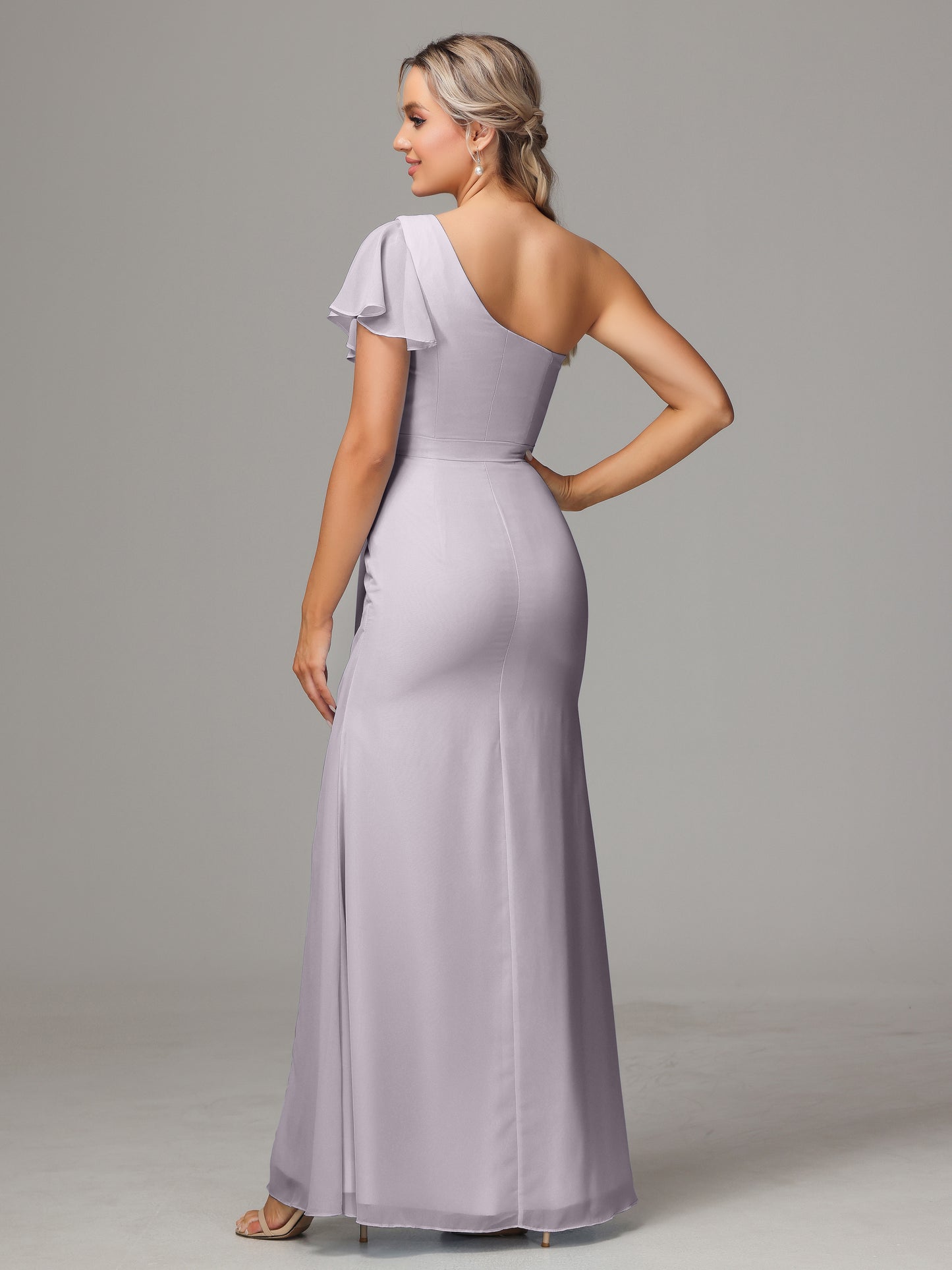 One Shoulder With Slit Chiffon Bridesmaid Dress