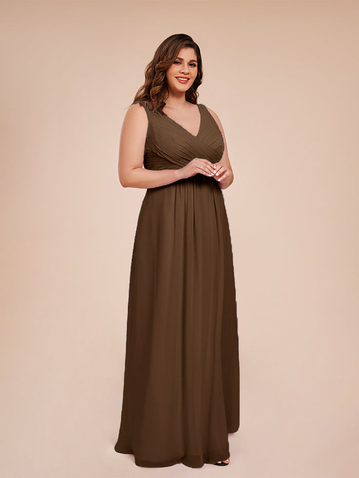 Square Neckline Ruched Chiffon Floor-length Dress Emerald Plus Size main image 1