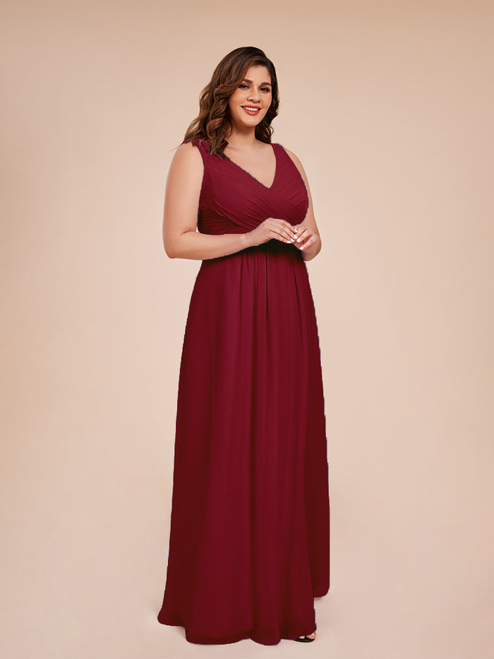 Jurnee Floor Length V-neck Ruched Chiffon Bridesmaid Dresses