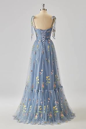 Elegant Spaghetti Straps A-line Floral Floor-length Prom Dress