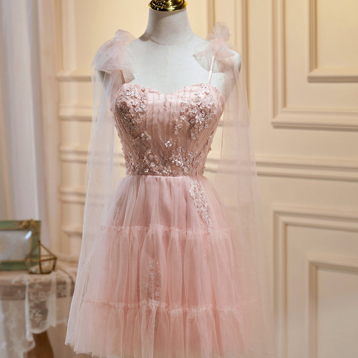 pastel pink homecoming dress Sherri Hill 57328 Satin Homecoming Dress with Ruffles – Mydressline main image 1