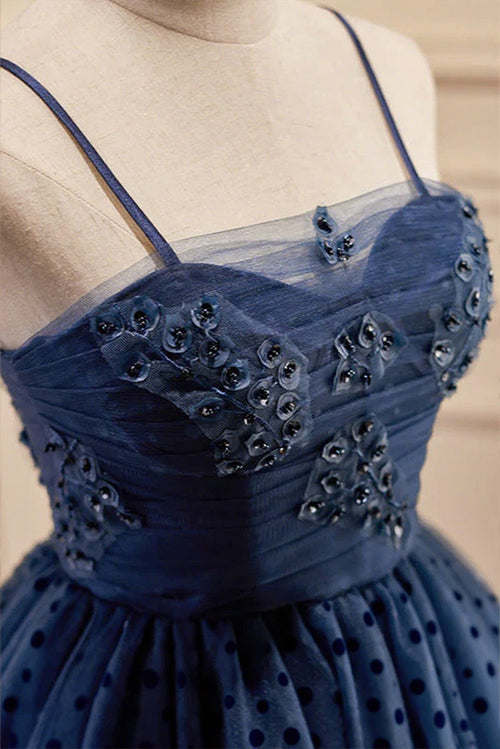 Spaghetti Strap Fitted Lacing Back Dress Dark Navy