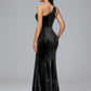 One Shoulder Plus Size Velvet Bridesmaid Dress With Slit
