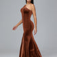 One Shoulder Plus Size Velvet Bridesmaid Dress With Slit
