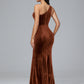One Shoulder Plus Size Velvet Bridesmaid Dress With Slit