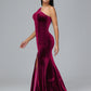 One Shoulder Plus Size Velvet Bridesmaid Dress With Slit
