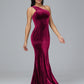 One Shoulder Plus Size Velvet Bridesmaid Dress With Slit