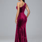 One Shoulder Plus Size Velvet Bridesmaid Dress With Slit