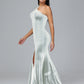 One Shoulder Plus Size Velvet Bridesmaid Dress With Slit