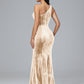 One Shoulder Plus Size Velvet Bridesmaid Dress With Slit