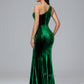 One Shoulder Plus Size Velvet Bridesmaid Dress With Slit