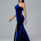 One Shoulder Plus Size Velvet Bridesmaid Dress With Slit