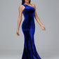 One Shoulder Plus Size Velvet Bridesmaid Dress With Slit
