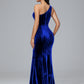 One Shoulder Plus Size Velvet Bridesmaid Dress With Slit