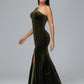 One Shoulder Plus Size Velvet Bridesmaid Dress With Slit