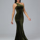 One Shoulder Plus Size Velvet Bridesmaid Dress With Slit