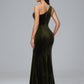 One Shoulder Plus Size Velvet Bridesmaid Dress With Slit
