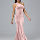 One Shoulder Plus Size Velvet Bridesmaid Dress With Slit