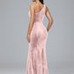 One Shoulder Plus Size Velvet Bridesmaid Dress With Slit