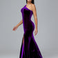 One Shoulder Plus Size Velvet Bridesmaid Dress With Slit