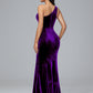 One Shoulder Plus Size Velvet Bridesmaid Dress With Slit