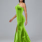 One Shoulder Plus Size Velvet Bridesmaid Dress With Slit