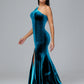 One Shoulder Plus Size Velvet Bridesmaid Dress With Slit