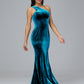 One Shoulder Plus Size Velvet Bridesmaid Dress With Slit