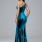 One Shoulder Plus Size Velvet Bridesmaid Dress With Slit