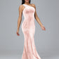 One Shoulder Plus Size Velvet Bridesmaid Dress With Slit