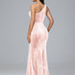 One Shoulder Plus Size Velvet Bridesmaid Dress With Slit