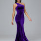 One Shoulder Plus Size Velvet Bridesmaid Dress With Slit