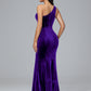 One Shoulder Plus Size Velvet Bridesmaid Dress With Slit