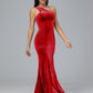 One Shoulder Plus Size Velvet Bridesmaid Dress With Slit