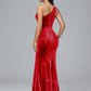 One Shoulder Plus Size Velvet Bridesmaid Dress With Slit