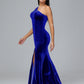 One Shoulder Plus Size Velvet Bridesmaid Dress With Slit