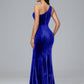 One Shoulder Plus Size Velvet Bridesmaid Dress With Slit