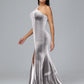 One Shoulder Plus Size Velvet Bridesmaid Dress With Slit
