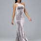 One Shoulder Plus Size Velvet Bridesmaid Dress With Slit
