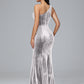 One Shoulder Plus Size Velvet Bridesmaid Dress With Slit