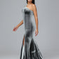 One Shoulder Plus Size Velvet Bridesmaid Dress With Slit