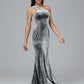 One Shoulder Plus Size Velvet Bridesmaid Dress With Slit
