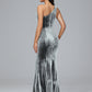 One Shoulder Plus Size Velvet Bridesmaid Dress With Slit