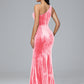 One Shoulder Plus Size Velvet Bridesmaid Dress With Slit