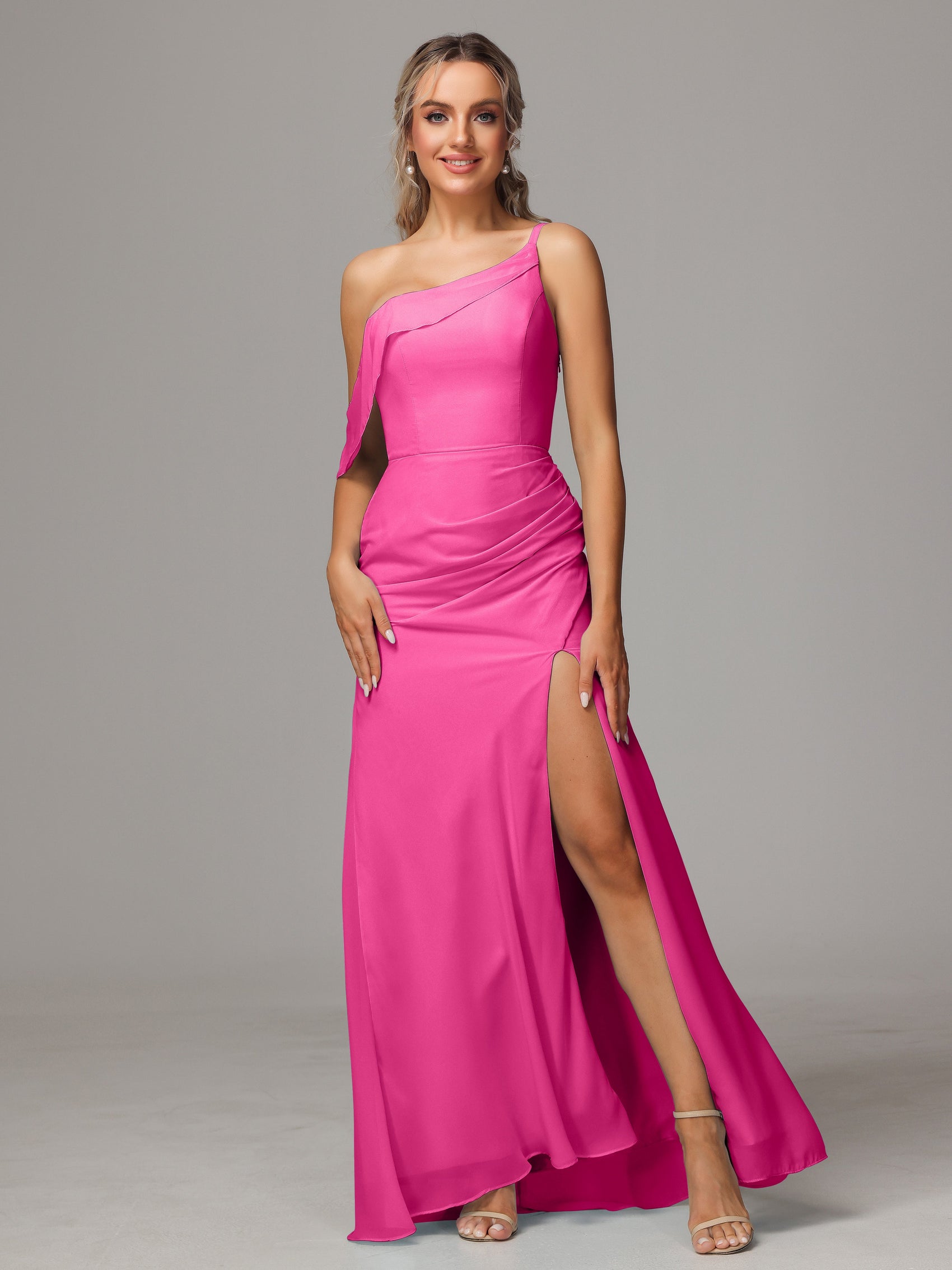 One Shoulder Chiffon Wedding Party Dresses Marigold