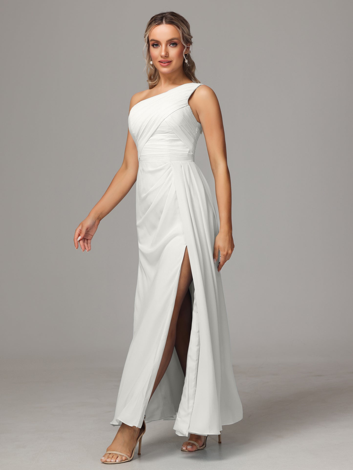 One Shoulder Floor Length Chiffon Bridesmaid Dress
