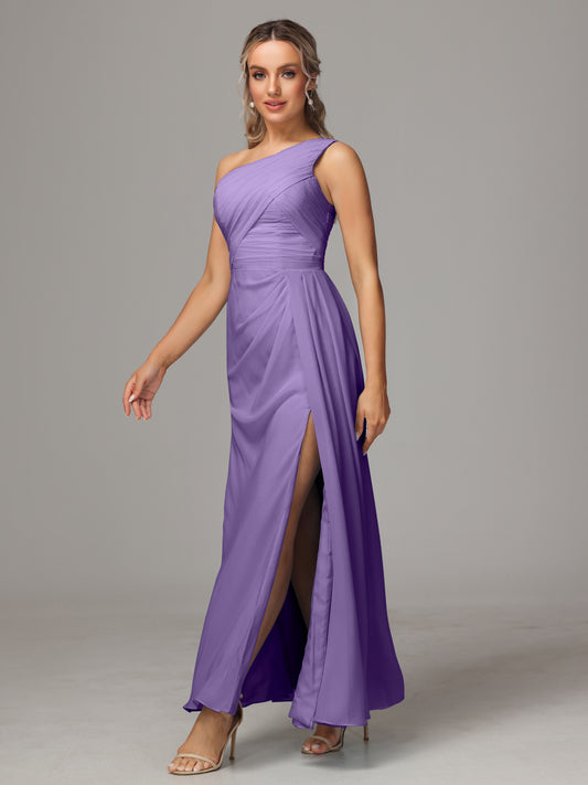One Shoulder Floor Length Chiffon Bridesmaid Dress